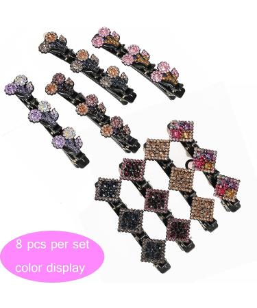 Sparkling Crystal Stone Double Layer Braided Hair Clips - Set of 8 | Rhinestone Hair Accessories for Women and Girls - lomkya (Set B) - Buy Online on GoSupps.com