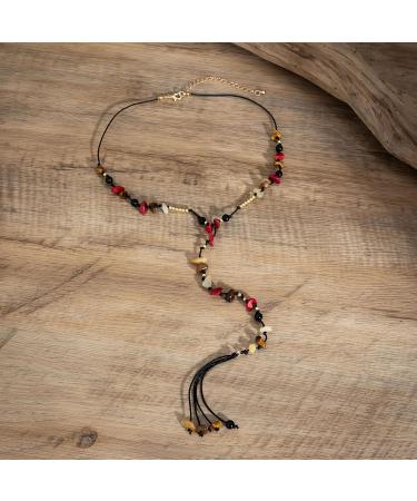 Oralgo Handmade Stone Pearl Fringe Necklace | Colorful Ethnic Choker for Trendsetters | Turquoise & Wax Thread Collarbone Chain - Buy Online on GoSupps.com