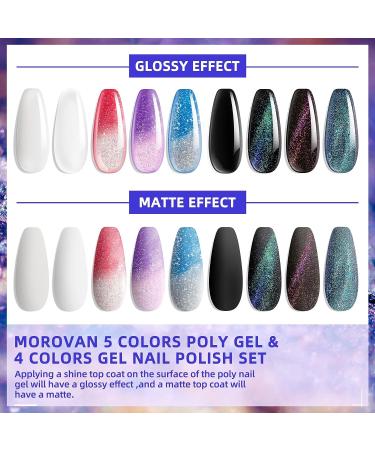 Morovan Poly Gel Nail Kit with UV Light Starter Kit - Professional Gradient Gel Poly Nail Kit for Beginners - Includes 5 Poly Gel Nail Colors and 3 Gel Polish Slip Solution - DIY Nail Builder Nails Gel Set - Cat Eye Effect Included - Buy Online on GoSupps.com