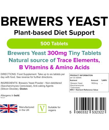 Lindens Brewers Yeast 1800mg Daily Intake - 500 Vegan Tablets - Natural Vitamins & Micronutrients and Non-Debittered for Maximum Nutrition | B Vitamins Amino Acids Minerals | UK Made (3 Months) - Buy Online on GoSupps.com