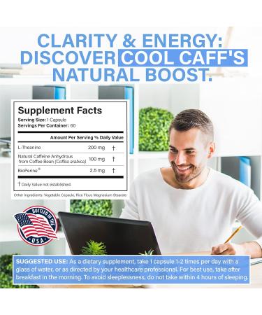 Buy Cool Caff Energy Supplements - L Theanine & Caffeine for Energy & Focus | Pre Workout for Men & Women | 60 Capsules - Buy Online on GoSupps.com