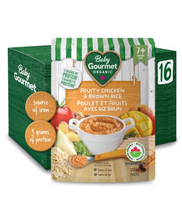 Baby Gourmet Organic Meals - Fruity Chicken & Brown Rice - Non-GMO BPA-Free No Added Sugar Or Salt No Fillers Or Thickeners 128ml - 16 Pack