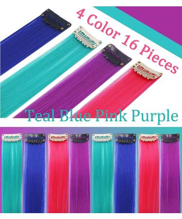 16PCS Blue Pink Purple Teal Wig Pieces for Girls - Colorful Hair Extensions for Parties and Highlights - Buy Online on GoSupps.com
