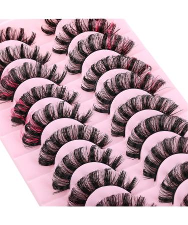 Pink Lashes Colored False Eyelashes Wispy Curly Russian Strip Fake Lashes Fluffy Cat-Eye Lash Faux Mink Lashes Exaggerated Decoration 3D Natural Lashes 2 Styles Mixed 10 Pairs Pack by Josiezoey B4-Mixed