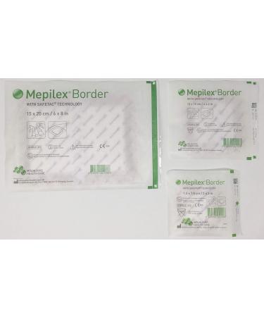Mepilex Border Wound Dressing Bundle Pack (Contains 1 Each of: 3" x 3" - 4" x 4" - 6" x 8") Total of 3 Wound Dressings