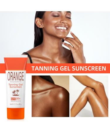 Orange Tanning Gel Sunscreen SPF 30+ Hydrating Balm-to-Oil Bronzing Formula with Coconut Oil Vitamin E & A Non-Greasy Sunblock for Smooth Glowing Skin 3.12 oz (1) - Buy Online on GoSupps.com