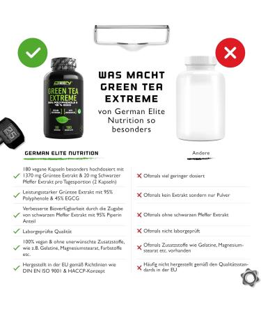 Green Tea Extreme - 180 Capsules | 1370mg Green Tea Extract | 95% Polyphenols & 45% EGCG | Vegan | High-Dosed | Elite German Nutrition | International Shipping - Buy Online on GoSupps.com