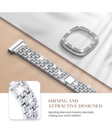 Goton Women's Bling Diamond Brick Design Band & Bumper Case for Fitbit Versa 3/Sense (Silver) - Buy Online on GoSupps.com