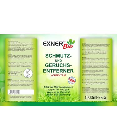 Exner Organic Odor & Stain Remover - 100% Natural Microorganism Formula for Pets Homes & Cars - 1L Concentrate - Buy Online on GoSupps.com