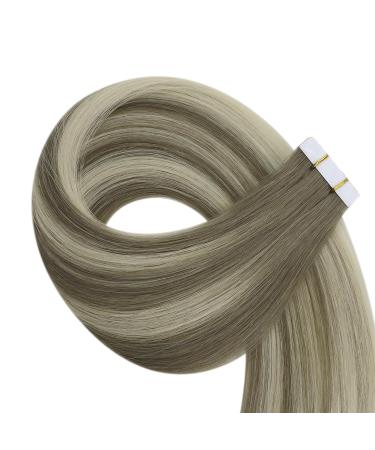 Youngsee Ombre Real Hair Tape Extensions - 40cm Light Ash Brown to Blonde - 5pcs 10g Virgin Skin Weft - Buy Online on GoSupps.com