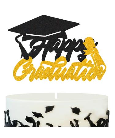 CODOMOR Grad Cake Topper 2022 Congrats Graduation Cake Topper Glitter Double Side Gold and Black Graduate Party Decorations (Generic9834410)