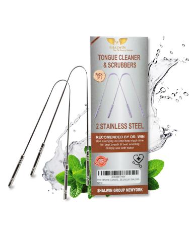 TONGUE CLEANER 100% GENUINE STAINLESS STEEL (PACK OF 2) TONGUE SCRAPER BY DR. WIN STOP BAD BREATHE LIMPIADOR DE LENGUAY ORAL CARE