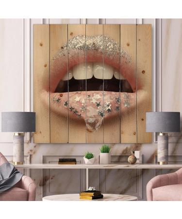 DesignQ Modern Female Lips Wall Art - Silver Stars & Natural Pine Wood Decor for Contemporary Spaces - Buy Online on GoSupps.com