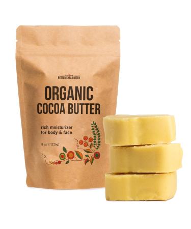 Organic Cocoa Butter Raw Unrefined - Food Grade USDA Certified - for Scars Stretch Marks Cream - 100% Cocoa Butter Raw Organic for Skin Moisturizer Lip Balm 8 oz 8 Ounce (Pack of 1)