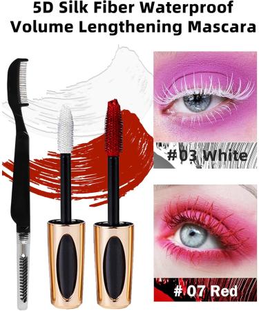 Red White Tubing Colored Mascara-2PCS Waterproof 5D Thick Fiber Lash Mascara Smudge-proof Long Lasting Liquid Mascara Volume and Length Volumizing Cat Eye Mascara Makeup for Women Party Stage Use White+red - Buy Online on GoSupps.com