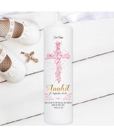 Wall decals loft baptismal candle with baptism motif holy cross made of pink leaves 25cm x 7cm personalized candle printed pink candle baptism stumping cerema individual baptism gift 25 x 7 cm - Buy Online on GoSupps.com