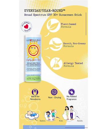 California Baby SPF 30+ Sunscreen Stick 2 Pack - Fragrance-Free, Broad Spectrum Protection for Babies, Kids, and Adults - Buy Online on GoSupps.com