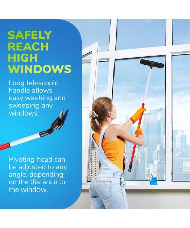 Tyroler 2-in-1 High Window Squeegee | Telescopic 1.1m-2m Handle | 100% Natural Rubber Head | Superior Durability and Protection | Microfiber Cloth & Rubber Squeegee Included | Glass Cleaning Equipment - Buy Online on GoSupps.com