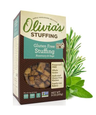 Olivia's Croutons Gluten Free Stuffing Mix - Rosemary & Sage Herb Seasoned Dressing - Vegetarian, Preservative Free, 9 Ounce (Pack of 2)