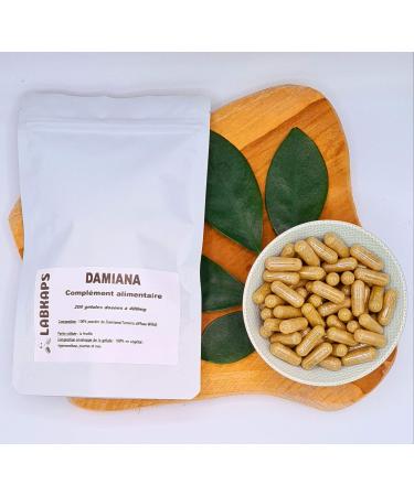 Damiana 200 Capsules with a Strength of 400 mg 100% Vegetable Shell - Food Supplement