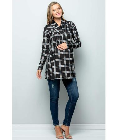 Bump Maternity Knit Sweater - High Neck Shawl Collar Long Sleeves Tunic Pullover Top (USA Made) - Grey/Black - Size S - Buy Online on GoSupps.com