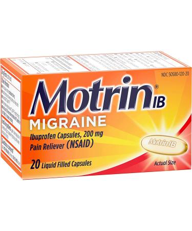 Motrin IB Migraine Liquid Gel Caps 20 Ct Ibuprofen 200mg for Migraine Relief - Buy Online on GoSupps.com