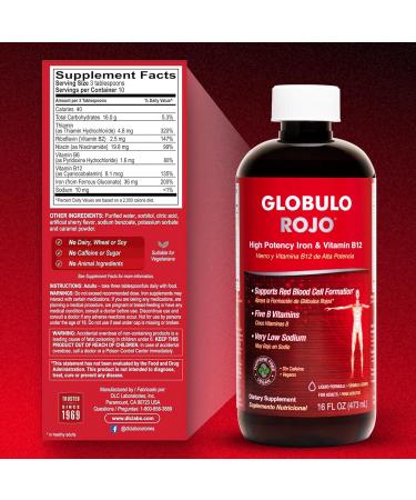 Globulo Rojo Iron Supplement - Liquid Dietary Supplement with High Potency Iron & B Vitamins (Vegan) (1 Pack) - Buy Online on GoSupps.com