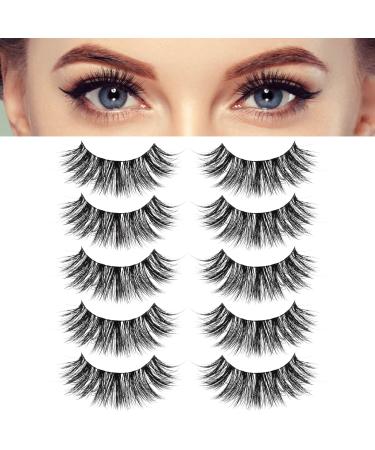 Siligli Fluffy False Eyelashes 16mm Wispy Eye Lashes Natural Look Extra Thin Band 3D Volume Fake Eyelashes Soft Full Lashes Faux Mink Lashes Pack 5 Pairs Fluffy 16mm 289