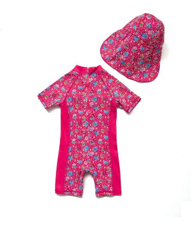 BONVERANO Baby Girls Sunsuit/Swimsuit UPF 50+ Sun Protection One Piece with Sun Hat - Mei Red Flowers (2-3 Years) - Buy Online on GoSupps.com