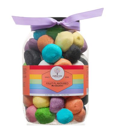 Mallow Tree Assorted Fruit Flavoured (Strawberry Apple Banana Peach Mixed Forest Berries and Vanilla) Multicoloured Marshmallow Balls in a Gift Jar 600 g Asorted Mix
