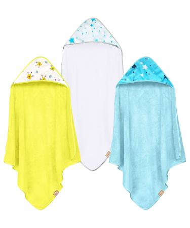 CORAL DOCK 3 Pack Baby Hooded Bath Towel Sets, Ultra Absorbent Baby Essentials Item for Newborn Boy Girl, Baby Bath Shower Towel Gifts for Infant and Toddler - Blue Star Crown