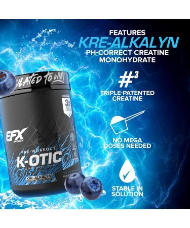 EFX Sports K-OTIC Pre Workout | with Kre-Alkalyn Creatine & Hydromax Glycerol | 300mg Caffeine + Full-Spectrum Amplifiers | 20 Servings (Blueberry Crush) Blueberry Crush 1.1 Pound (Pack of 1) - Buy Online on GoSupps.com