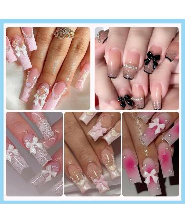 Shop Pink White Black Bow Nail Charms - 3D Acrylic Nail Art Heart & Star Flatback Pearls for DIY Crafts - Buy Online on GoSupps.com