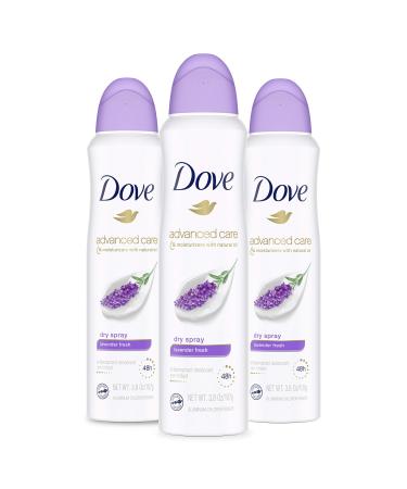 Dove Advanced Care Antiperspirant Deodorant Dry Spray 48 Hours of Sweat and Odor Protection Lavender Fresh Antiperspirant Spray With Moisturizers and 0% Alcohol 3.8 Ounce (Pack of 3)