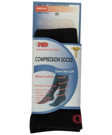 Ribbed Cotton Compression Socks with Cushion Black Medium