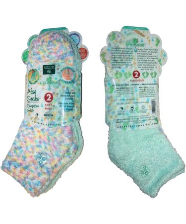 Earth Therapeutics Aloe Vera Socks - 2 Pairs | Moisturizing Treatment for Dry Feet, Cracked Heels, Calluses, Rough Skin | Infused with Aloe Vera & Vitamin E | Use with Lotions for Spa Pedicure - Confetti Green - Buy Online on GoSupps.com