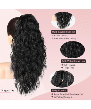 Brikabia Blonde Ponytail Extension - 40cm Long Wavy Curly Clip-In Hair Extension for Women - Black - Buy Online on GoSupps.com