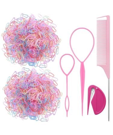 2000 pieces small hair tie girl color mini hair tie elastic hair band with hair tie cutter hair tail tools stem comb pink