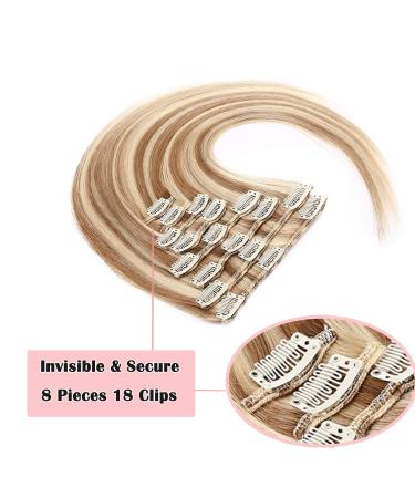 55cm Clip-In Remy Human Hair Extensions - 8 Tresses 18 Clips 85g - Light Brown/Blonde (#12/613) - International Shipping Available - Buy Online on GoSupps.com