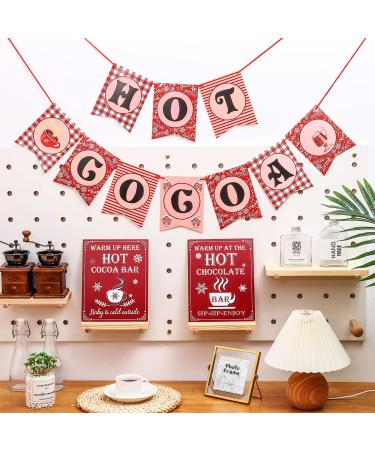 3 Pieces Hot Cocoa Bar Kit Includes 1 Hot Cocoa Banner 2 Hot Chocolate Bar Sign Hot Cocoa Bar Accessories for Christmas Winter Holiday Birthday Baby Shower Party Its Cold Outside Decorations