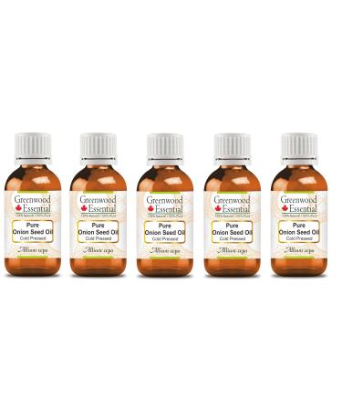 Greenwood essential natural onion seeds oil (allium cepa) Natural pure therapeutic quality cold -pressed (Pack of Five) 100ml X 5 (16.9 oz) 500 ml (1 Pack)