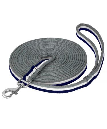 Start lunging line for equestrian horses 8m softlongs made of nylon horse song with hand loop tug line reins with carabiners floor work rope Horse (navy/white/gray)