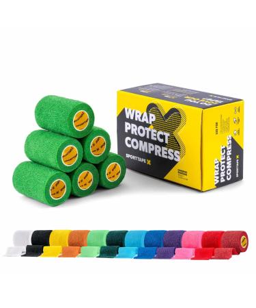 6 Rolls SPORTTAPE Self-Adhesive Football Sock Tape | 7.5cm x 4.5m - Green | Cohesive Bandage - Pet Bandage Vet Wrap for Dogs & Horses | Compression Bandage Shin Pad Tape Football Ankle Tape Green 7.5x450 cm (Pack of 6) - Buy Online on GoSupps.com