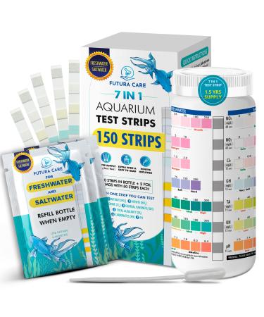 7 in 1 Aquarium Test Strips - Our Accurate Aquarium Water Test Kit Monitor 7 Essential Parameters - Easy to Use Saltwater & Freshwater Test Kit with 150 Strips for 1.5 Years of Water Quality Testing