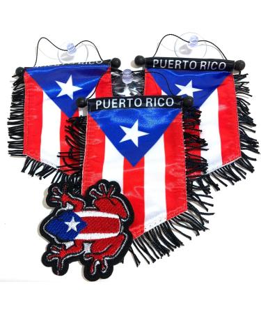 4pc Puerto Rico Mini Rearview Mirror Hanging Banner & 3pc Mini Flags Set with NY Auto Patch - Buy Online on GoSupps.com
