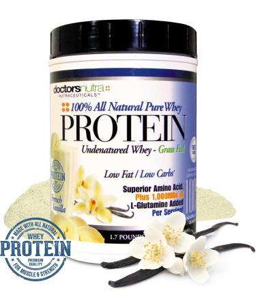 Pure 100% Undenatured Grass Fed Whey Protein | Doctors Nutra | Low Carb Low Fat | Rich Vanilla Flavor | No Artificial Ingredients | 1000mg L-Glutamine - International Shipping - Buy Online on GoSupps.com