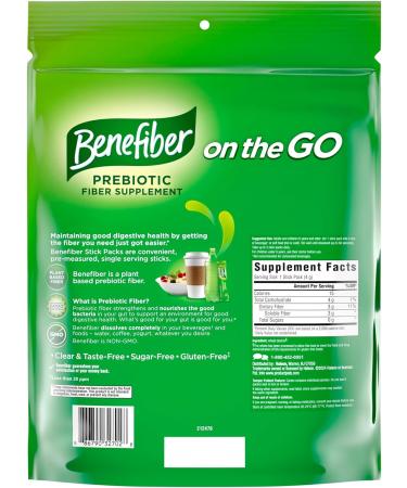 Benefiber On The Go Prebiotic Fiber Supplement Powder for Digestive Health Daily Fiber Unflavored - 72 Sticks - Buy Online on GoSupps.com