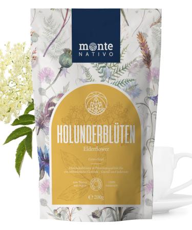 Elderbl tte tea Monte Nativo (200 g) - elderflower gently dried at any time - 100% pure and of course - Holunder tea for herbal tea or as a tea gift - fruit tea elderflower 200 g (1 Pack) - Buy Online on GoSupps.com