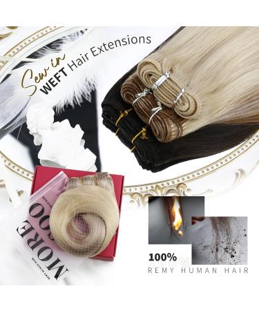 Moresoo 18 Inch Blonde Weft Human Hair Extensions - Ash Blonde to Medium Blonde with Platinum Blonde Highlights - Double Weft Sew in Hair Extensions - 100g/Pack #18/22/60 - Buy Online on GoSupps.com