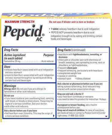 Pepcid AC Maximum Strength Heartburn Relief Tablets OTC Medicine Prevents & Relieves Heartburn & Acid Reflux Due to Acid Indigestion 20mg Famotidine Acid Reducer Fast-Acting 25 ct Heartburn Prevention & Relief 25 Count  - Buy Online on GoSupps.com